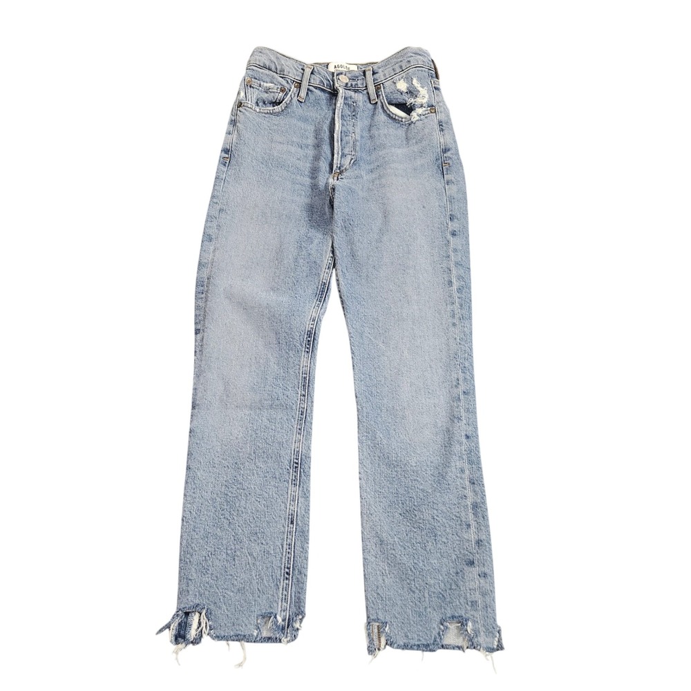 Agolde Nico Jeans Womens Size 23 Light Wash Distressed Raw Hem Straight Leg Y2K